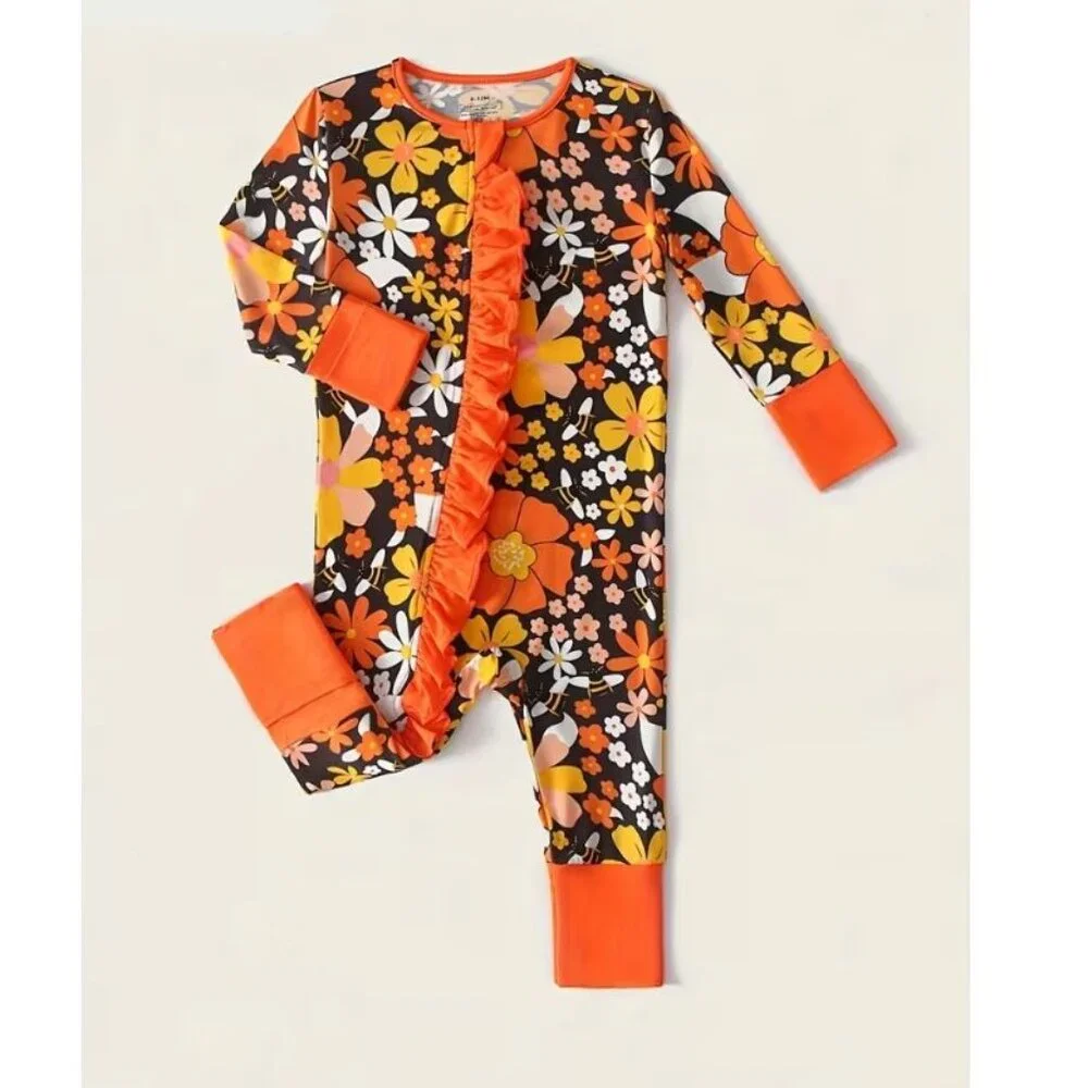 Floral Baby Girls Bamboo Fiber Romper Jumpsuit Pajamas Sleeper